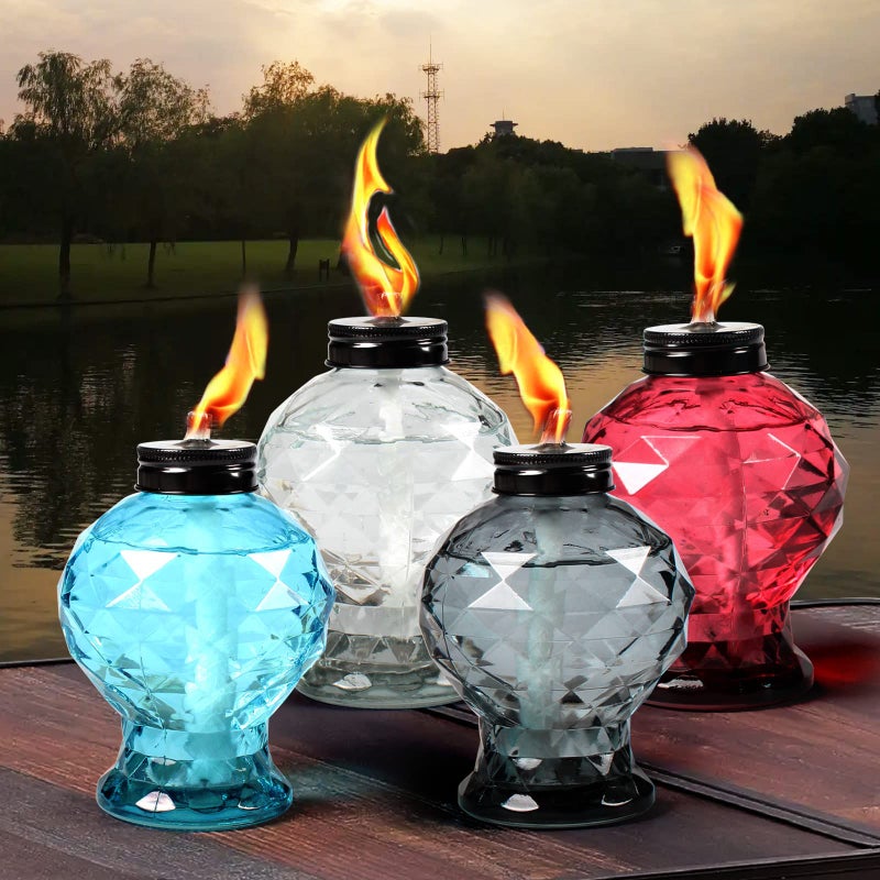 DIKAIDA 4 Pack Glass Table Torch,Citronella Glass Table top Torches with Wick and Cap for Outdoor ,Refillable Torches Landscape Lanterns Torches for Yard Patio Christmas Garden,Party Decor - Image 1